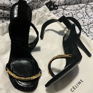 Black Céline Sandal Heel with Gold Detail